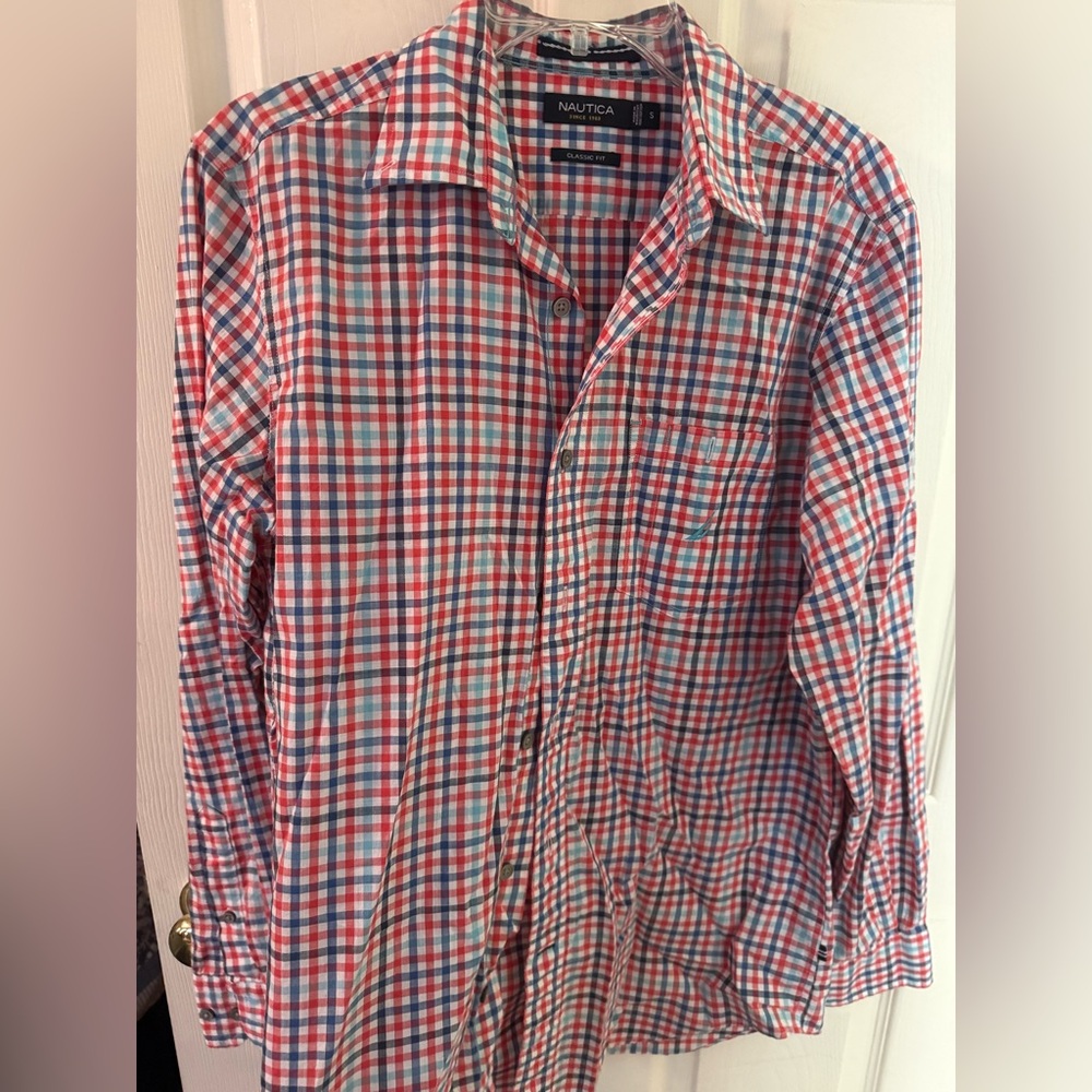 Nautica Men's Checkered Red and Blue Shirt